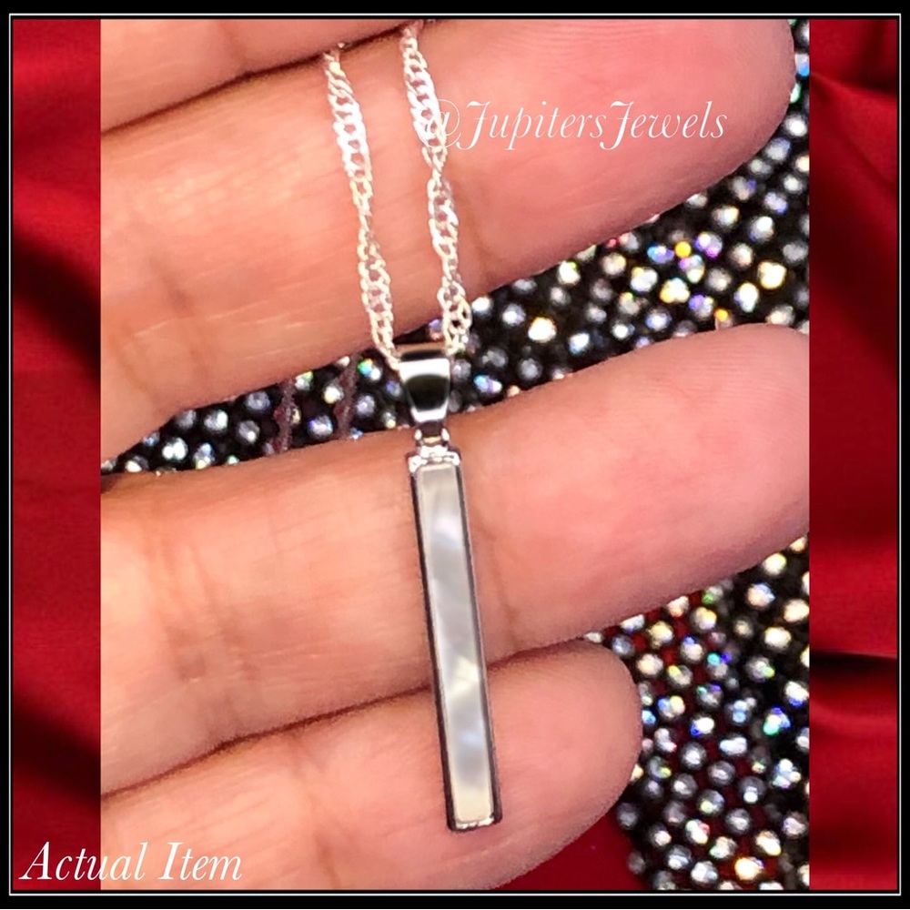 NEW 925 SILVER CHAIN SHELL BAR ABALONE MOTHER of PEARL PENDANT NECKLACE - Picture 3 of 3